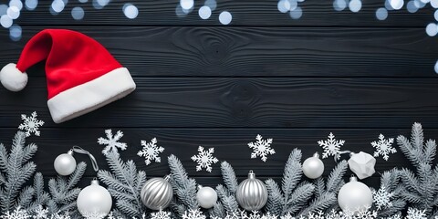 Moody Scandinavian Christmas Aesthetic Wallpaper – Dark Wood, Snowflakes & Santa Hat