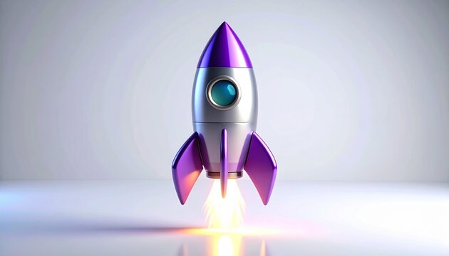 3d icon of a cartoon rocket ship in space launching from the water, a symbol of science and travel technology