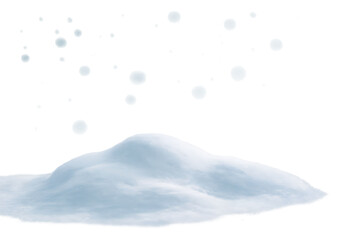 Ground covered in snow under a dark sky with falling snow particles above it on transparent background