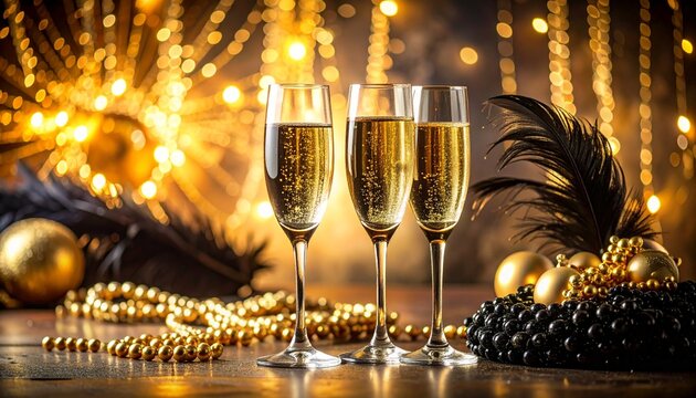 glasses of champagne on christmas background - Powered by Adobe