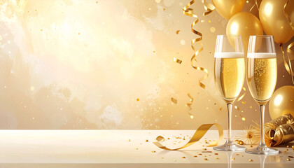 champagne glasses on golden background