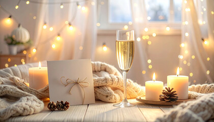 christmas still life with candles and decorations
