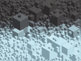 An abstract 3D block pattern with a blue to black gradient.