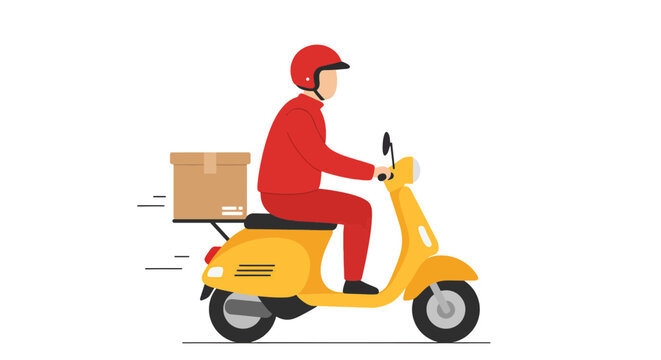 Speedy delivery on a vibrant yellow scooter, fast shipping with a modern courier service, ideal for logistics, e-commerce, and transportation solutions