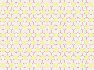 A seamless pattern of yellow circles and pink hexagons.