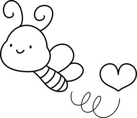 Cute cartoon vector illustration of a small bunny bee with hearts, designed for children's clip art