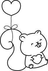 Cute cartoon squirrel toy with heart vector illustration for baby birthday and Valentine's Day greeting card design