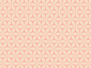 A seamless geometric pattern with pink shapes on beige.