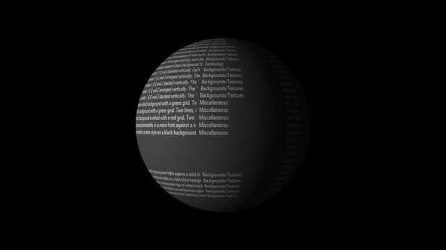 Glowing Sphere with Text and Data Visualization Elements on Dark Background globe numbers