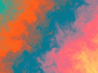 Swirling orange, teal, and pink create a vibrant, abstract background.