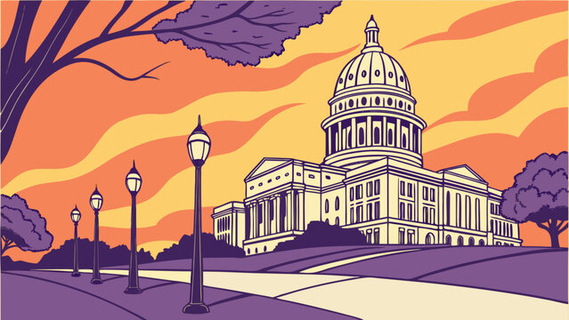 Austin skyline vector featuring boise and idahos state capitol, trees, and streetlights. Perfect for city branding, travel guides, and tourism promotions.