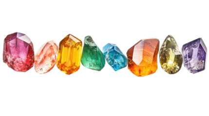Collection of colorful raw crystals isolated on transparent background