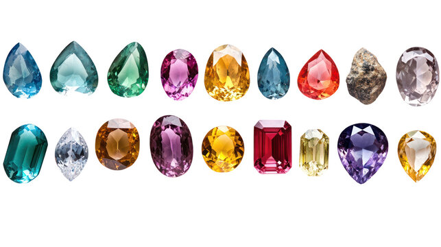 Collection of assorted colorful gemstones isolated on transparent background - Powered by Adobe