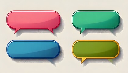 Four colorful, rounded speech bubbles with subtle shadows, isolated on a light background, representing communication and ideas