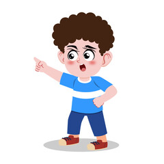 Curly-Haired Boy Pointing Illustration