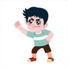 Boy Celebrating with Raised Hand