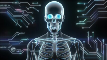 Digital Human Skeleton Anatomy with Futuristic Technology Interface. - Powered by Adobe