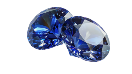 Two brilliant cut blue sapphires isolated on transparent background