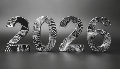 2026 year in patterned, metallic style against grey