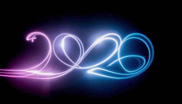 Glowing light trails in a number shape