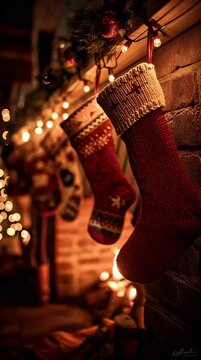 Hello December, hello winter's cozy glow, with stockings hung by the fireplace, evoking a delightful hello winter cartoon spirit for the holidays