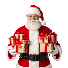santa claus with gifts box isolated on white background