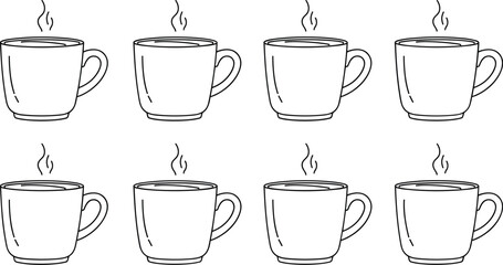 coffee, cup, steam, hot drink, beverage, caffeine, morning, icon, blue, outline, cafe, simple, illustration, graphic, hospitality, breakfast, drinkware, minimal, line art, concept