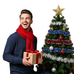 young man with christmas gift isolated on white background
