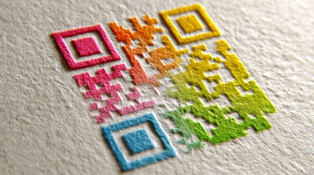 Colorful QR codes printed on textured paper for easy scanning at events or promotions, showcasing modern technology - Powered by Adobe