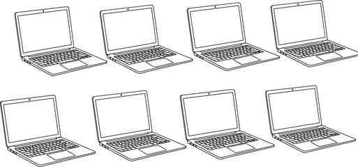 laptop icon set, digital workspace, tech illustration, device outline, computer sketch, minimal design, online tools, modern technology, editable graphic, vector laptop, business concept