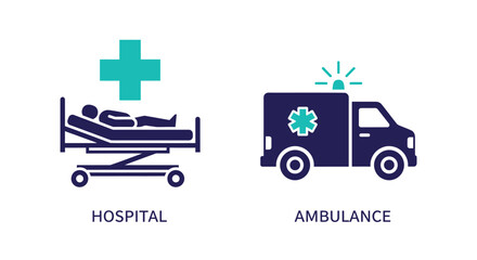 Fototapeta premium Vector illustration of hospital bed and ambulance isolated on for medical concept