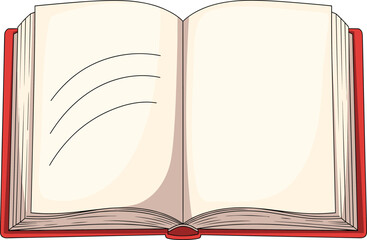 Open Book with Blank Pages and a Red Cover, Detailed Cartoon Vector Illustration for Education, Reading, Storytelling, Learning, Knowledge, and Literature ConceptsOpen Book with Blank Pages and 