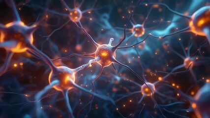 Glowing synapses transmitting electrical signals in a neural network. - Powered by Adobe
