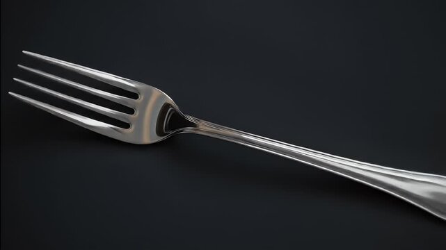 Shiny silver fork on dark background.