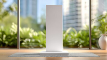 Sporty Lifestyle Banner Featuring Minimal Podium on Yoga Mat in Bright Home Workout Space