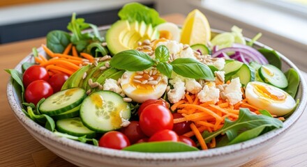 Nutritious and Vibrant Salad Bowl: A Colorful Array of Fresh Ingredients