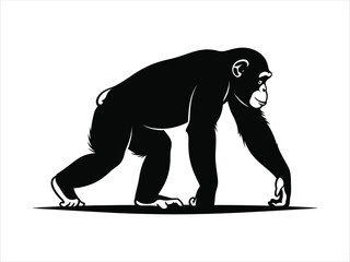 Striking black silhouette of a chimpanzee, capturing its primal form and powerful animal essence