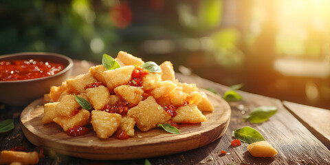 Crispy Tortilla Chips with Fresh Salsa on Wooden Platter
