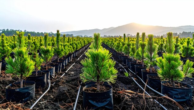 Pine tree seedlings. pine tree nursery for reforestation