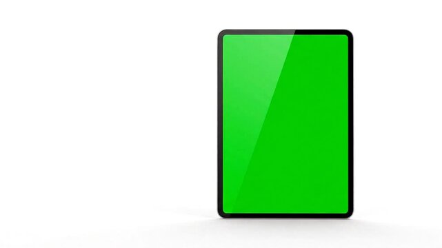 Tab with green screen on white background mockup style HD video.