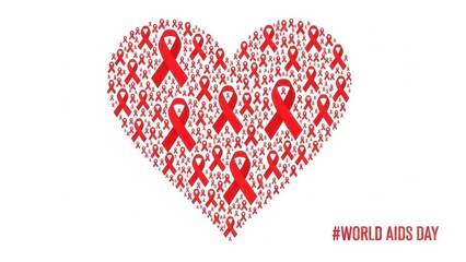 Heart shape composed of many red awareness ribbons symbolizing world aids day and hiv prevention, isolated on white background