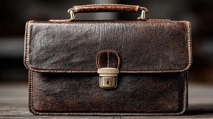 Vintage Leather Briefcase on Wooden Surface with Soft Lighting