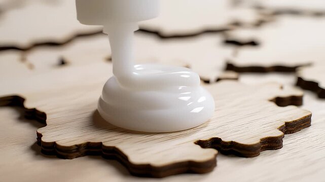 Applying White Glue on a Wooden World Map Puzzle Piece