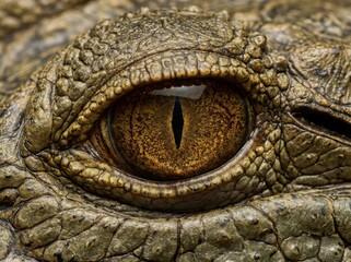 Detailed close-up of a crocodile's eye with scaly skin texture.