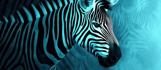 Fototapeta premium Teal Zebra Portrait, African Wildlife, Abstract Background, Nature Decor