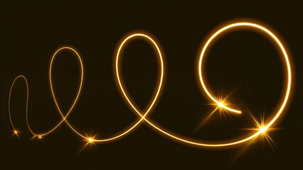 Glowing golden spiral light trail with sparkling star points creating a magical effect on a dark background