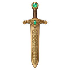Ornate medieval sword with green gem details fantasy weapon