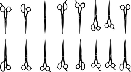collection of professional scissors, hair cutting tools, barber equipment, thinning shears, grooming accessories, stylist gear, sharp blades, salon essentials