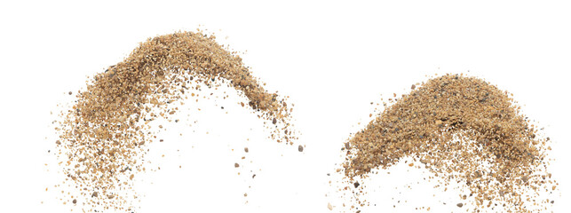 Big size Sand flying explosion, Golden grain wave explode. Abstract cloud fly. Yellow colored sand splash throwing in Air. White background Isolated high speed shutter, throwing freeze stop motion