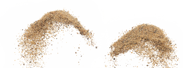 Big size Sand flying explosion, Golden grain wave explode. Abstract cloud fly. Yellow colored sand splash throwing in Air. White background Isolated high speed shutter, throwing freeze stop motion